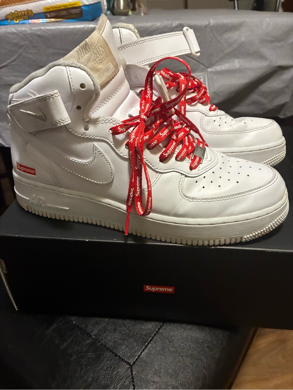 Supreme x Nike Air Force 1 Mid in "Triple White" size 9